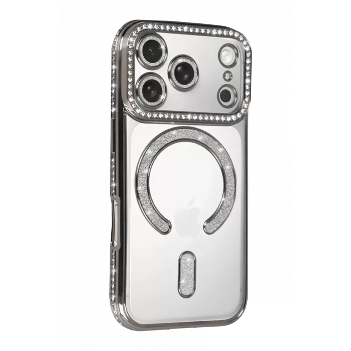 Mey İthalat®   iPhone 17 Pro Max Joke Simli Magneticsafe Kılıf - Gümüş