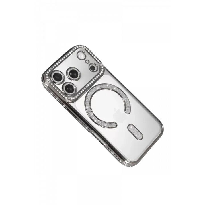 Mey İthalat®   iPhone 17 Pro Max Joke Simli Magneticsafe Kılıf - Gümüş