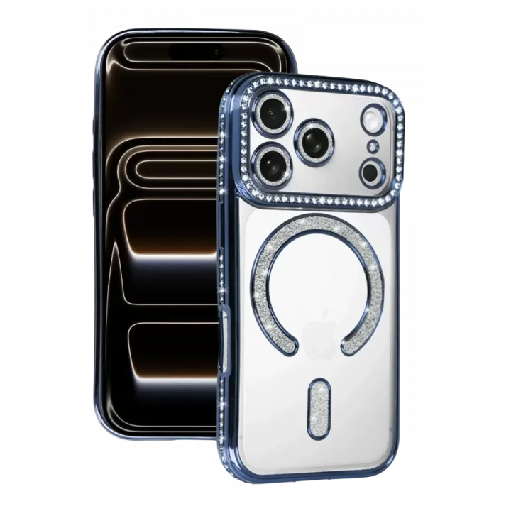 Mey İthalat®   iPhone 17 Pro Max Joke Simli Magneticsafe Kılıf - Mavi