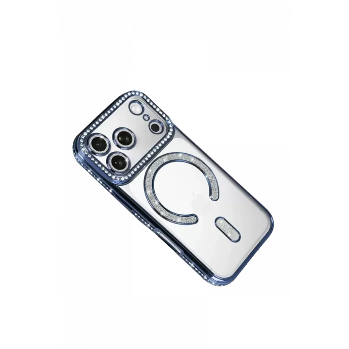 Mey İthalat®   iPhone 17 Pro Max Joke Simli Magneticsafe Kılıf - Mavi