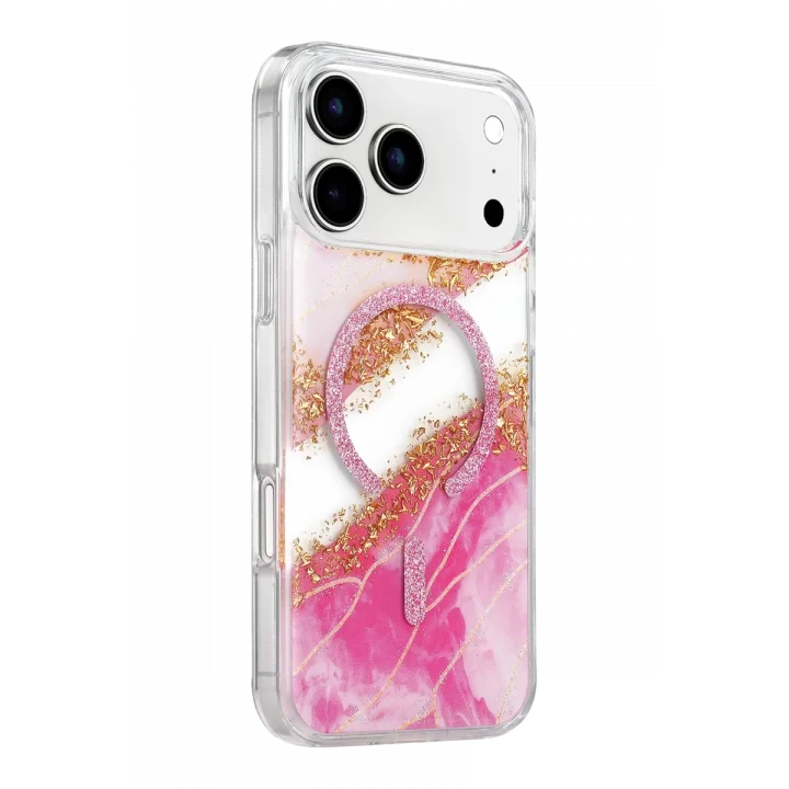 Mey İthalat®   iPhone 17 Pro Max Lotus Simli Magsafe Kapak - Pembe