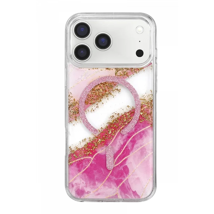 Mey İthalat®   iPhone 17 Pro Max Lotus Simli Magsafe Kapak - Pembe