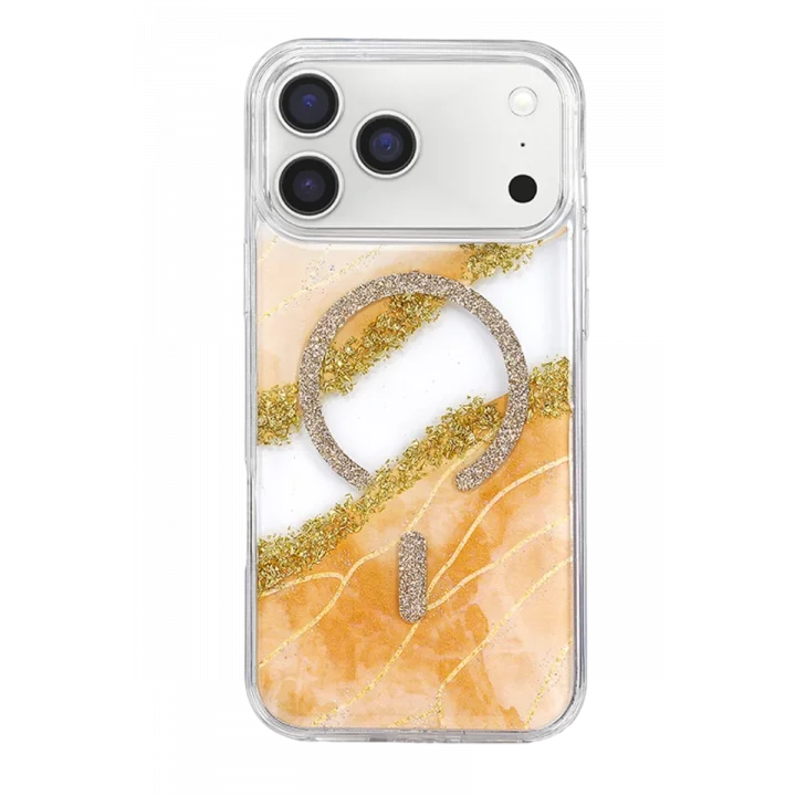 Mey İthalat®   iPhone 17 Pro Max Lotus Simli Magsafe Kapak - Turuncu
