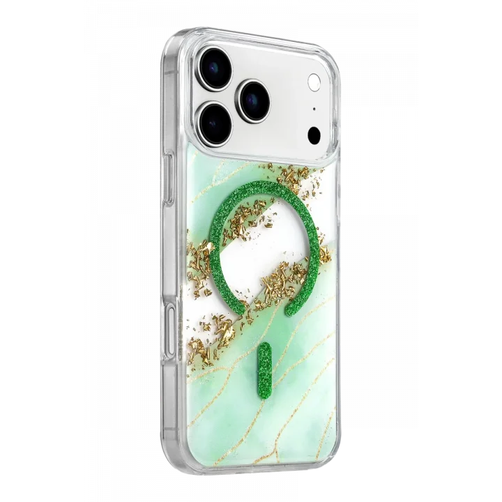 Mey İthalat®   iPhone 17 Pro Max Lotus Simli Magsafe Kapak - Yeşil
