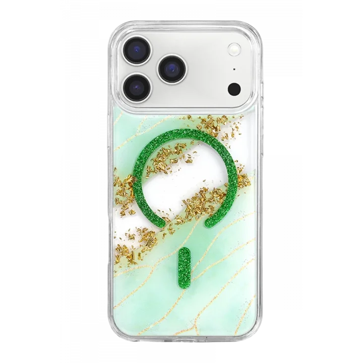 Mey İthalat®   iPhone 17 Pro Max Lotus Simli Magsafe Kapak - Yeşil