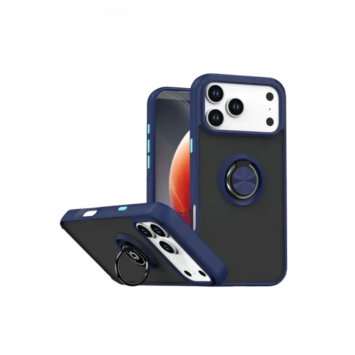 Mey İthalat®   iPhone 17 Pro Max Montreal Yüzüklü Silikon Kapak - Lacivert