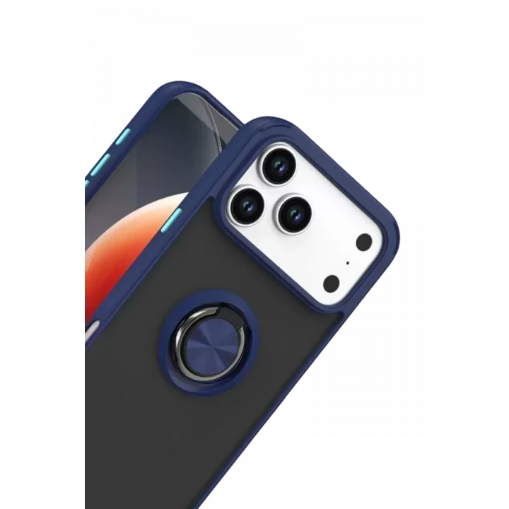 Mey İthalat®   iPhone 17 Pro Max Montreal Yüzüklü Silikon Kapak - Lacivert