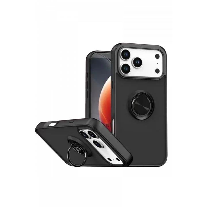 Mey İthalat®   iPhone 17 Pro Max Montreal Yüzüklü Silikon Kapak - Siyah