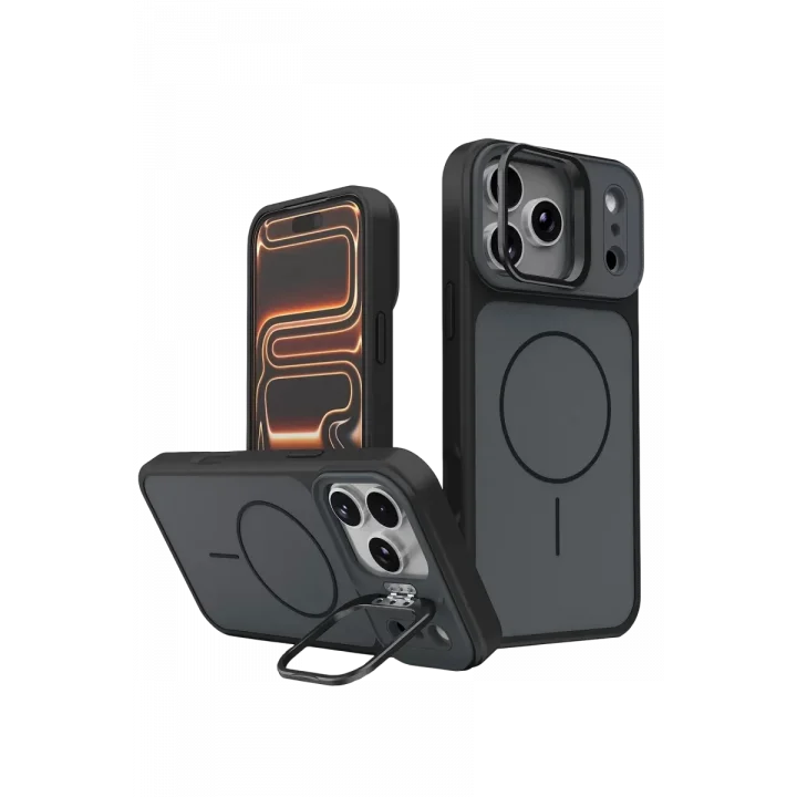 Mey İthalat®   iPhone 17 Pro Max Pale Magsafe Standlı Kapak - Siyah