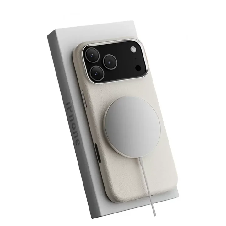 Mey İthalat®   iPhone 17 Pro Max Wonder Deri Magsafe Kapak - Beyaz