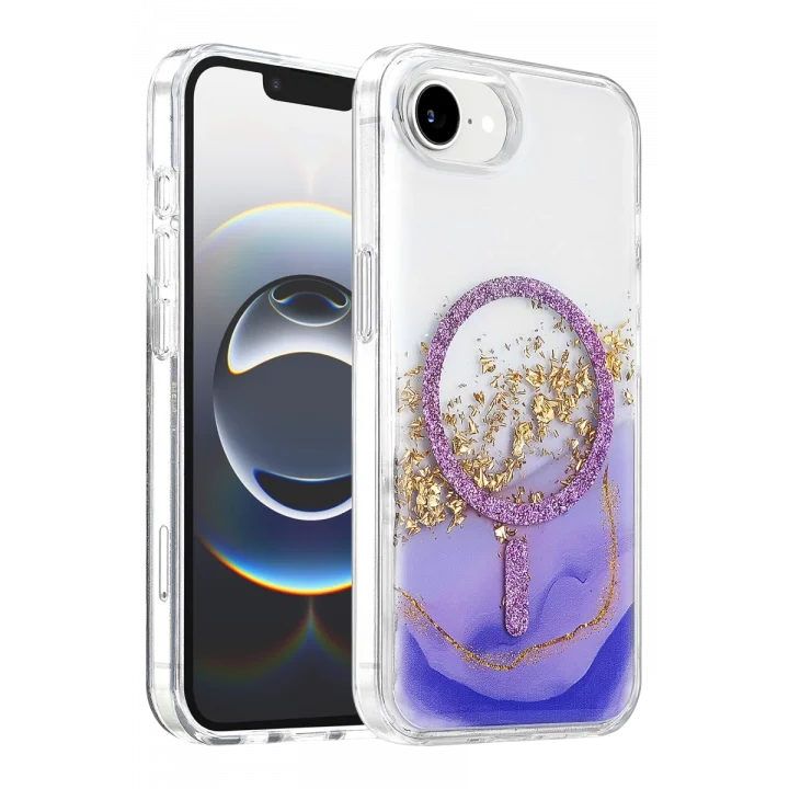Mey İthalat®   iPhone 17E Lotus Simli Magsafe Kapak - Mor