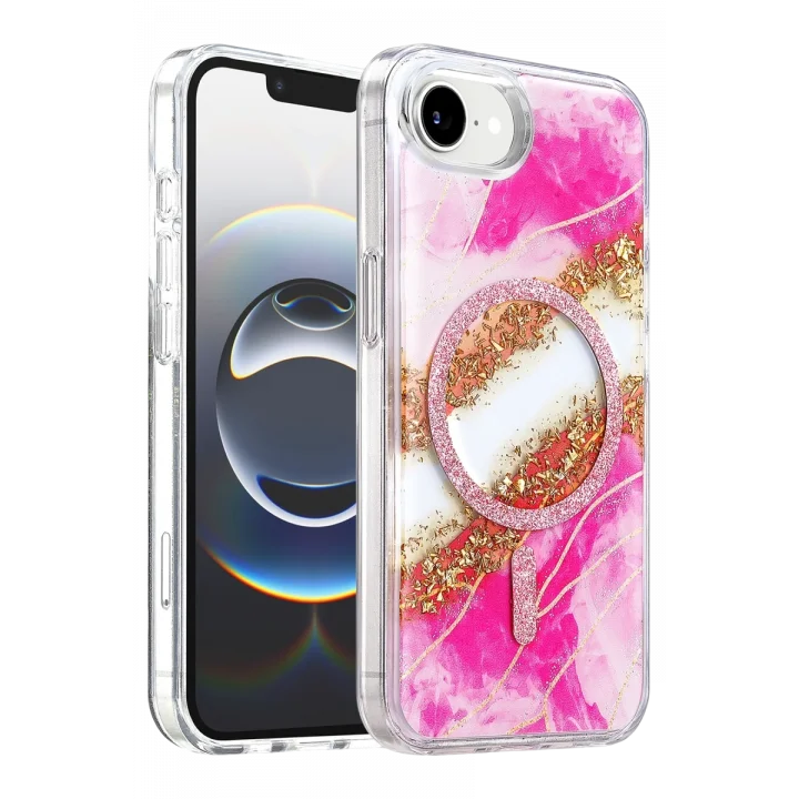 Mey İthalat®   iPhone 17E Lotus Simli Magsafe Kapak - Pembe