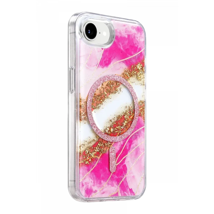 Mey İthalat®   iPhone 17E Lotus Simli Magsafe Kapak - Pembe