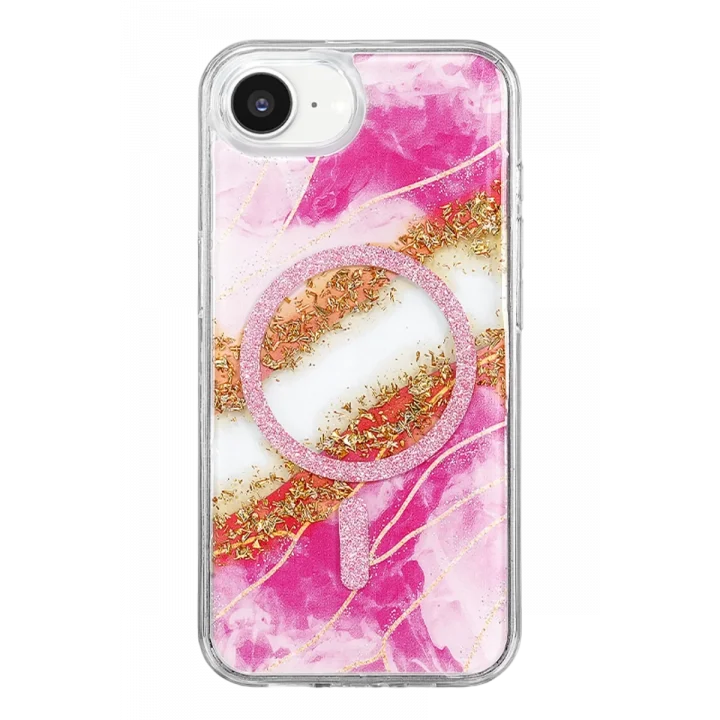 Mey İthalat®   iPhone 17E Lotus Simli Magsafe Kapak - Pembe