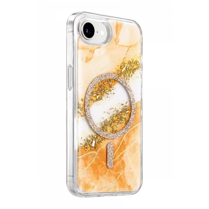 Mey İthalat®   iPhone 17E Lotus Simli Magsafe Kapak - Turuncu