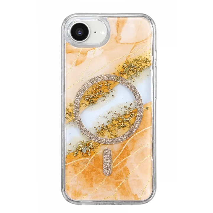 Mey İthalat®   iPhone 17E Lotus Simli Magsafe Kapak - Turuncu