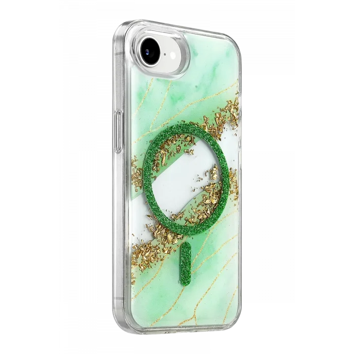 Mey İthalat®   iPhone 17E Lotus Simli Magsafe Kapak - Yeşil