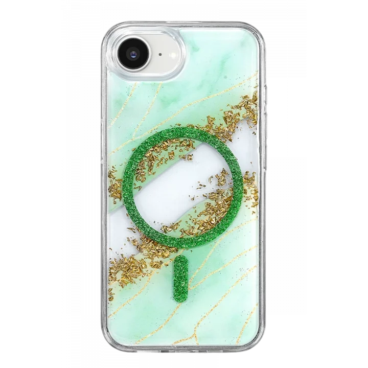 Mey İthalat®   iPhone 17E Lotus Simli Magsafe Kapak - Yeşil