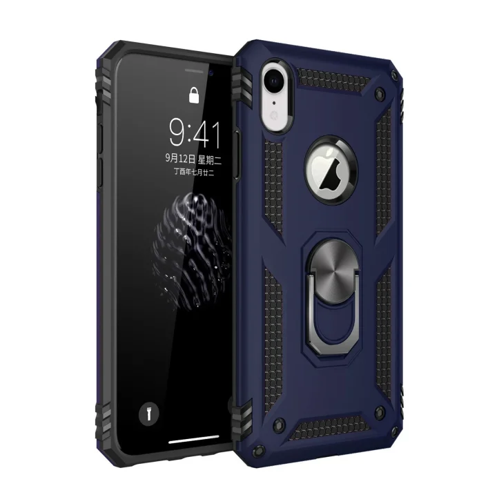 Mey İthalat®  iPhone XR Kılıf Sofya Yüzüklü Silikon Kapak - Lacivert