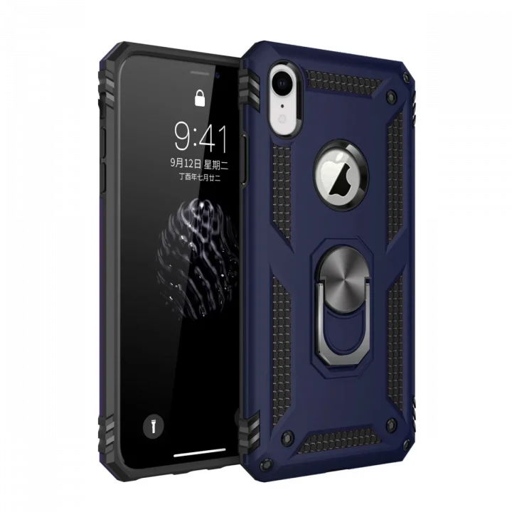 Mey İthalat®  iPhone XR Kılıf Sofya Yüzüklü Silikon Kapak - Lacivert