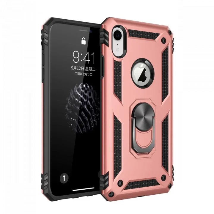 Mey İthalat®  iPhone XR Kılıf Sofya Yüzüklü Silikon Kapak - Rose