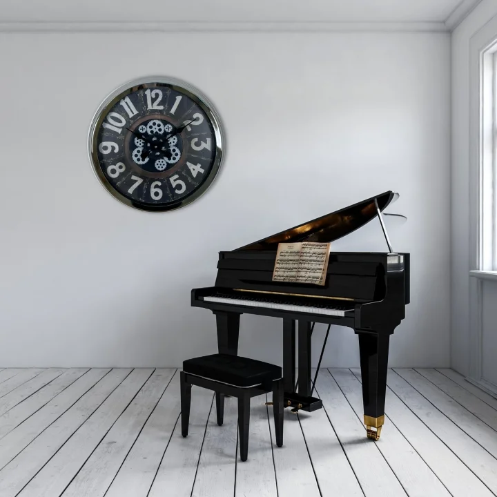 Mey İthalat® Iron Legacy Krom 60 Cm Çarklı Duvar Saati