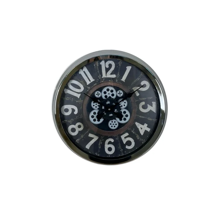 Mey İthalat® Iron Legacy Krom 60 Cm Çarklı Duvar Saati