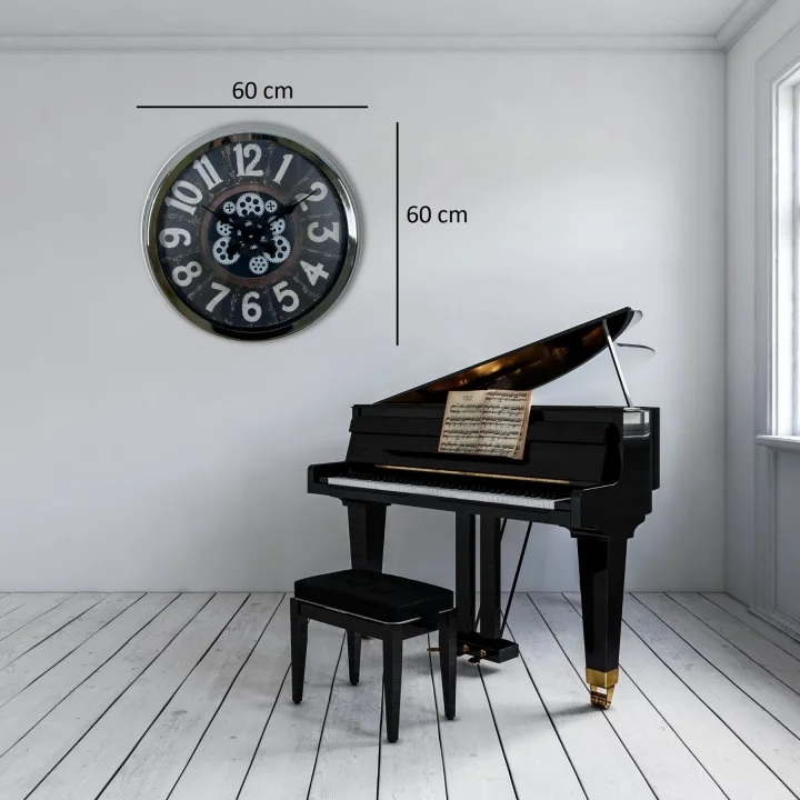 Mey İthalat® Iron Legacy Krom 60 Cm Çarklı Duvar Saati