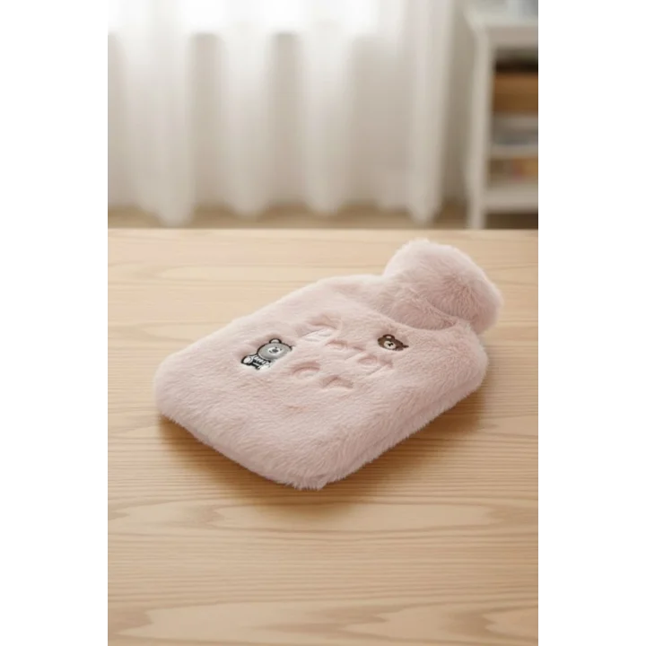 Mey İthalat® Işıklı Ayıcıklı Figürlü Pembe Peluş Sıcak Su Torbası 1 Lt – Yumuşak Kılıf, Uzun Süre Sıcak Tutan Termal Su Torbası