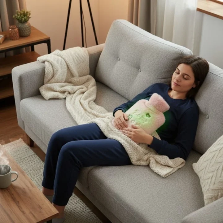 Mey İthalat® Işıklı Ayıcıklı Figürlü Pembe Peluş Sıcak Su Torbası 1 Lt – Yumuşak Kılıf, Uzun Süre Sıcak Tutan Termal Su Torbası