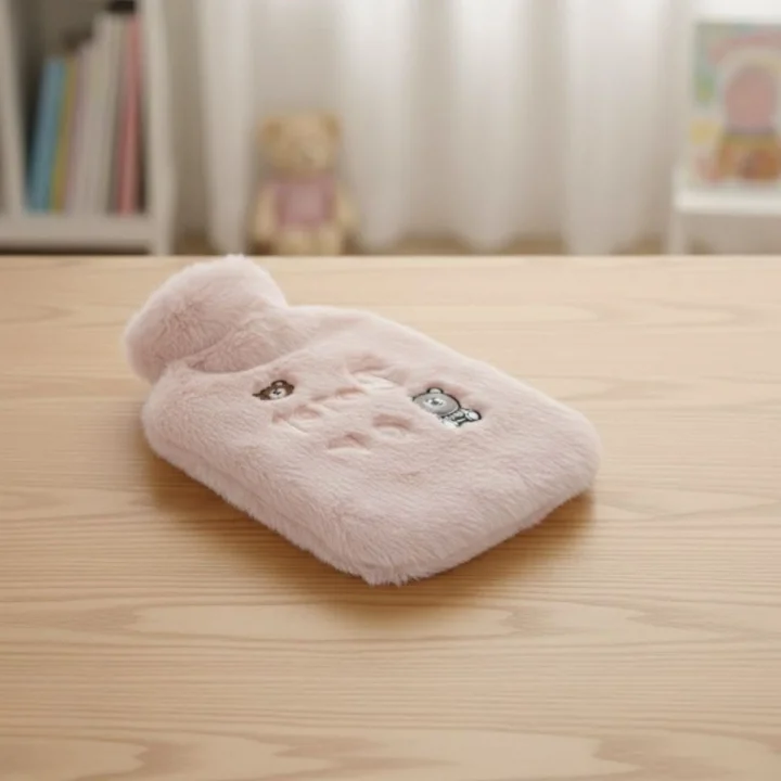 Mey İthalat® Işıklı Ayıcıklı Figürlü Pembe Peluş Sıcak Su Torbası 1 Lt – Yumuşak Kılıf, Uzun Süre Sıcak Tutan Termal Su Torbası