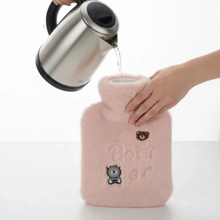 Mey İthalat® Işıklı Ayıcıklı Figürlü Pembe Peluş Sıcak Su Torbası 1 Lt – Yumuşak Kılıf, Uzun Süre Sıcak Tutan Termal Su Torbası