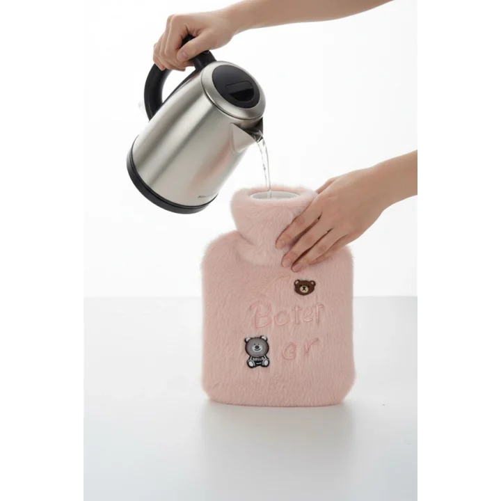 Mey İthalat® Işıklı Ayıcıklı Figürlü Pembe Peluş Sıcak Su Torbası 1 Lt – Yumuşak Kılıf, Uzun Süre Sıcak Tutan Termal Su Torbası