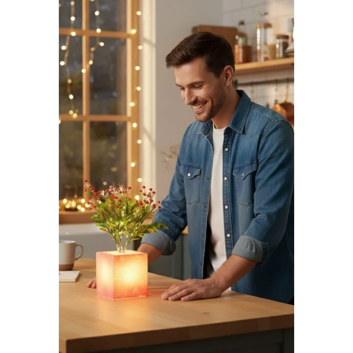 Mey İthalat® Işıklı Yapay Çiçek – Pembe Saksılı LED Dekoratif Bitki, Masaüstü ve Ev Ofis Aydınlatmalı Süs Bitkisi