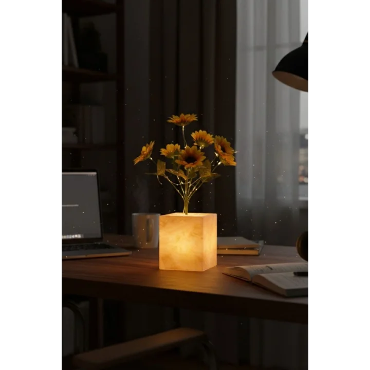 Mey İthalat® Işıklı Yapay Çiçek – Sarı Saksılı LED Dekoratif Bitki, Masaüstü ve Ev Ofis Aydınlatmalı Süs Bitkisi