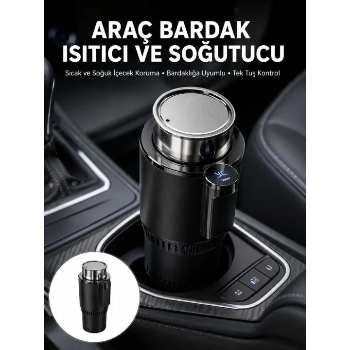 Mey İthalat® Isıtma Soğutma Özellikli Araç Bardaklığı Çakmak Girişli Akıllı Yeni Nesil