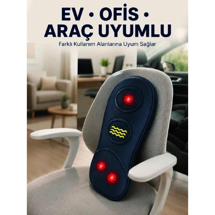 Mey İthalat® Isıtmalı Bel Masaj Minderi Ev Ofis Araç Uyumlu Titreşimli Destek