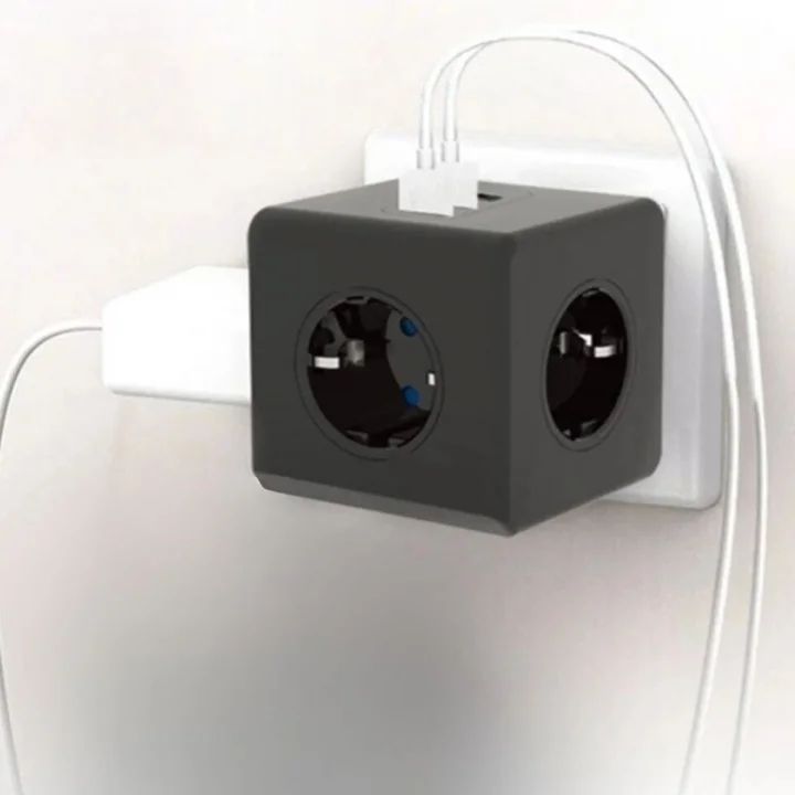 Mey İthalat®  Isıya Dayanıklı Termal Akım Korumalı ve Çocuk Korumalı 3 Priz Girişli 3 USB Girişli Küp Priz