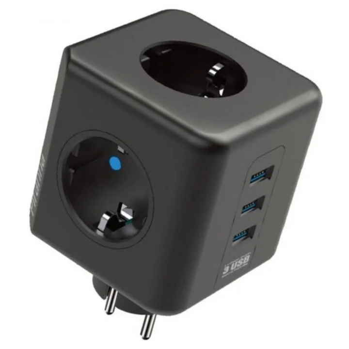 Mey İthalat®  Isıya Dayanıklı Termal Akım Korumalı ve Çocuk Korumalı 3 Priz Girişli 3 USB Girişli Küp Priz