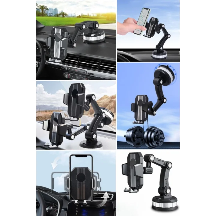 Mey İthalat®  Jel Vantuzlu Cama Takılabilen Güçlü 360 Derece Dönebilen Ayarlanabilir Araç Içi Vantuzlu Telefon Tutucu