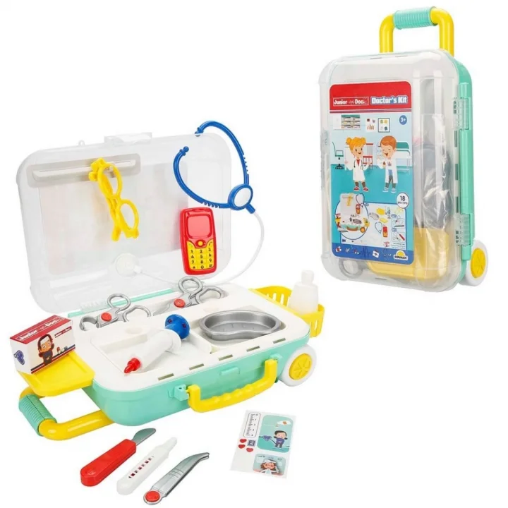 Mey İthalat® Junior Doc. Çekçekli Bavul Doktor Seti 18 Parça