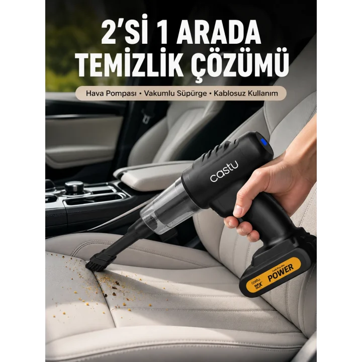 Mey İthalat® Kablosuz Araç El Süpürgesi Hava Pompası Kombinasyon