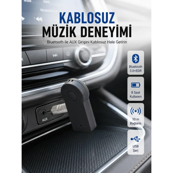 Mey İthalat® Kablosuz Bağlantı ile Müzik ve Görüşme Araç Kiti