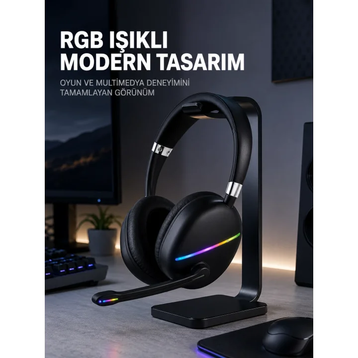 Mey İthalat® Kablosuz Bluetooth 5.0 Kulaklık RGB Işıklı Tasarım