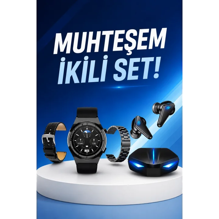 Mey İthalat® Kablosuz Bluetooth Bağlantılı Kulaklık ve Dokunmatik Ekran Akıllı Saat Arama Cevaplama