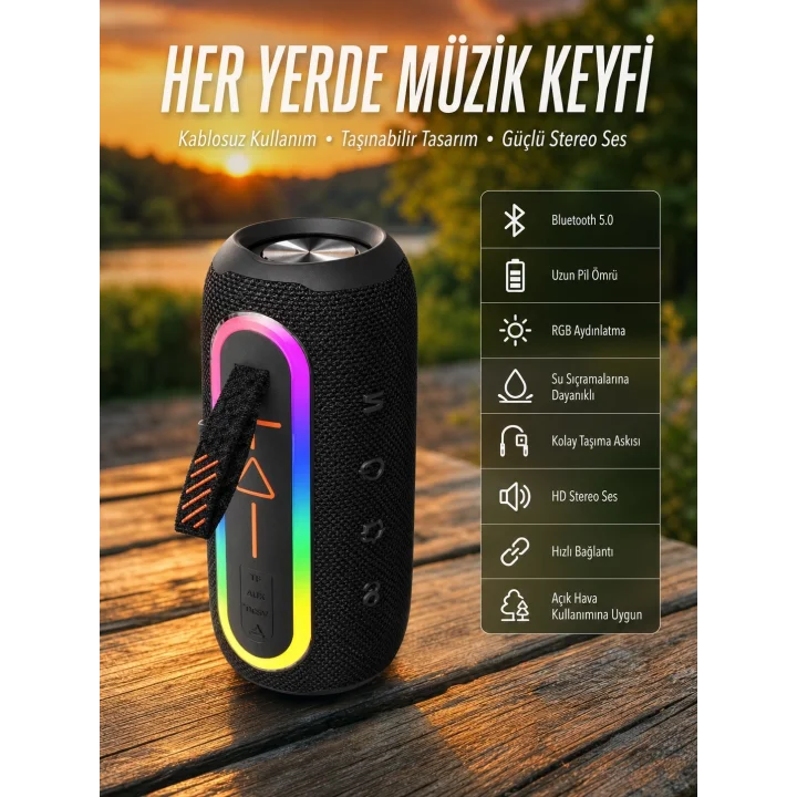 Mey İthalat® Kablosuz Bluetooth Hoparlör Taşınabilir Çoklu Bağlantılı Özelliği