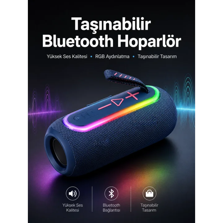 Mey İthalat® Kablosuz Bluetooth Hoparlör Uzun Pil Ömrü Taşınabilir