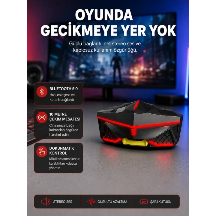 Mey İthalat® Kablosuz Bluetooth Kulaklık 5.0 Dokunmatik Kontrol Gürültü Engelleme
