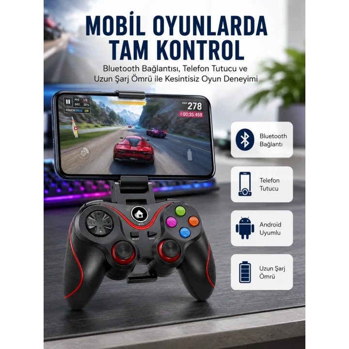 Mey İthalat® Kablosuz Oyun Kolu Bluetooth Joystick Gamepad Android Uyumlu