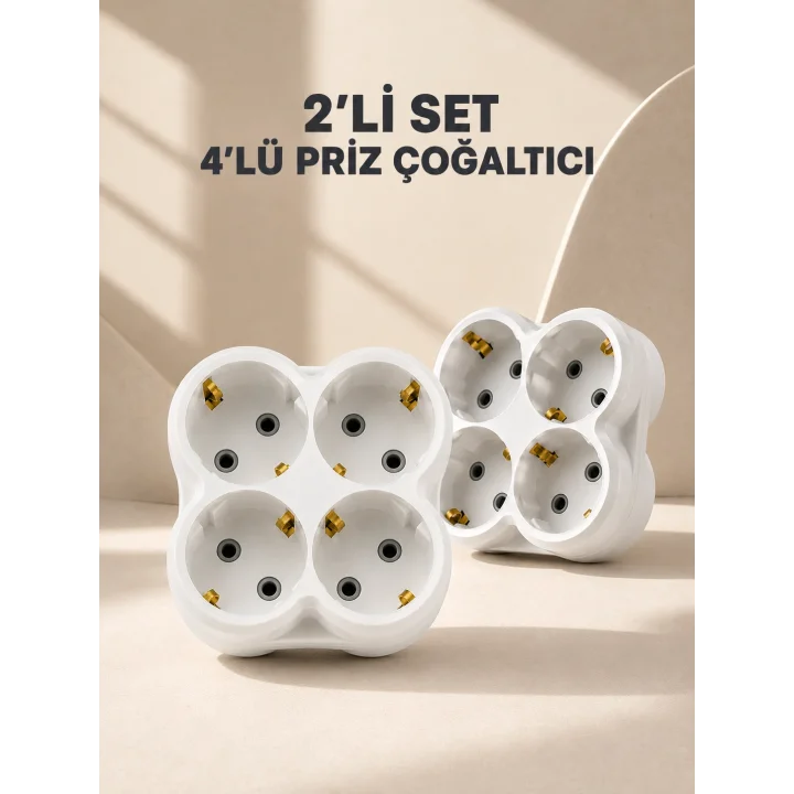Mey İthalat® Kablosuz Priz Çoklayıcı 4’lü Duvar Tipi Kompakt Priz Çoğaltıcı 2’li Set